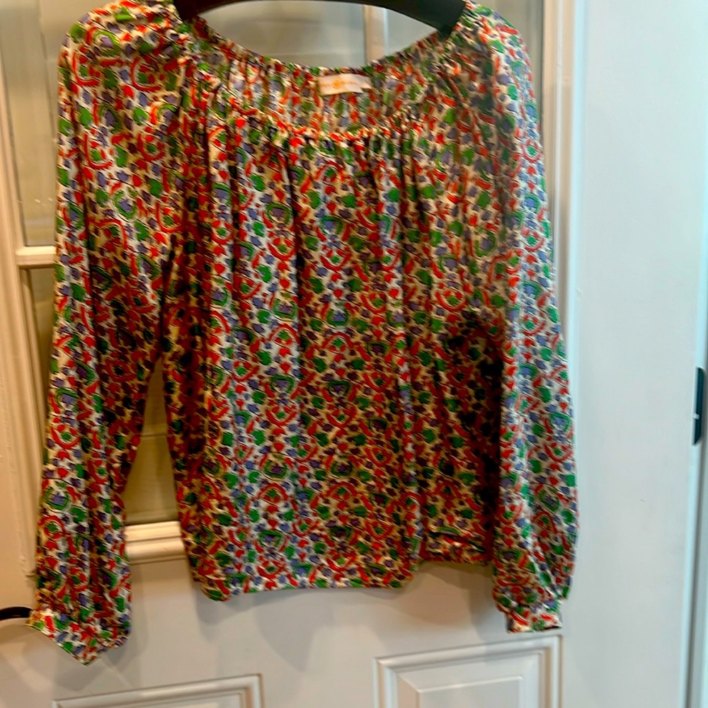Tory Burch Legacy Paisley off the shoulder long sleeve top!